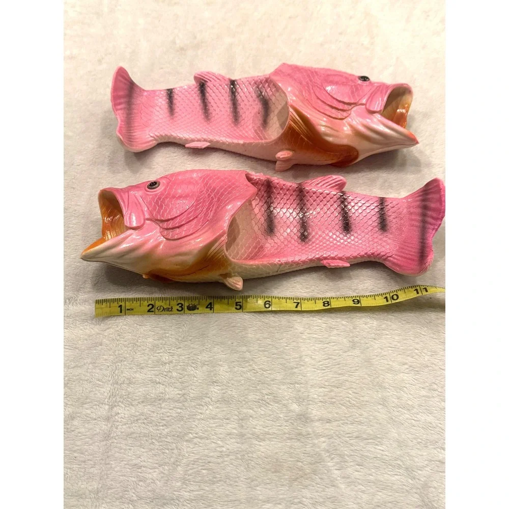 GMW Fish Flip Flops Pink Bass Slides Sandals Mens 11-12 Womens 13-14 EU 46-47